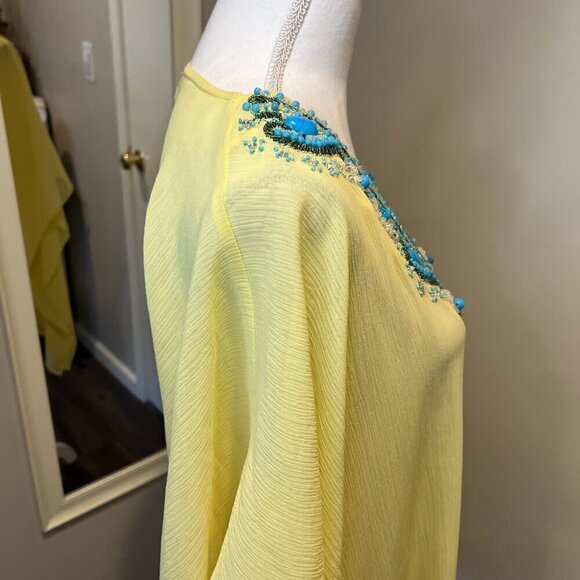 Chico's Beaded Yellow Mazie Peri Poncho, Size S/M - Picture 10 of 14
